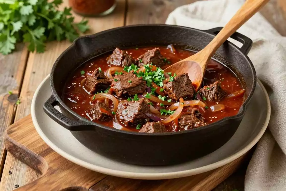Thermomix Gulasch mit 1 kg Zwiebeln: Zerkleinern ohne Tränen, 60 Minuten schmoren!