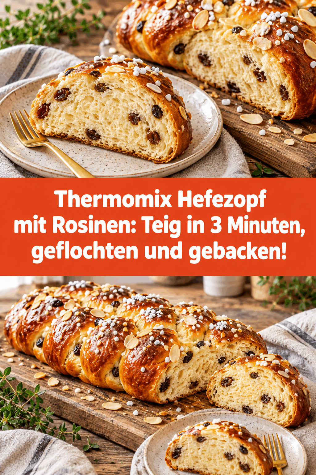 Thermomix Hefezopf mit Rosinen: Teig in 3 Minuten, geflochten und gebacken!
