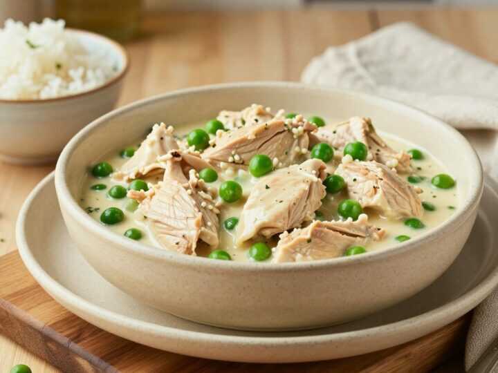 Thermomix Hühnerfrikassee mit Erbsen: Sämige Soße direkt im Mixtopf!