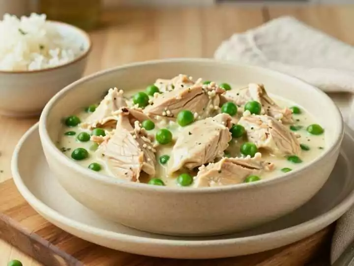 Thermomix Hühnerfrikassee mit Erbsen: Sämige Soße direkt im Mixtopf!
