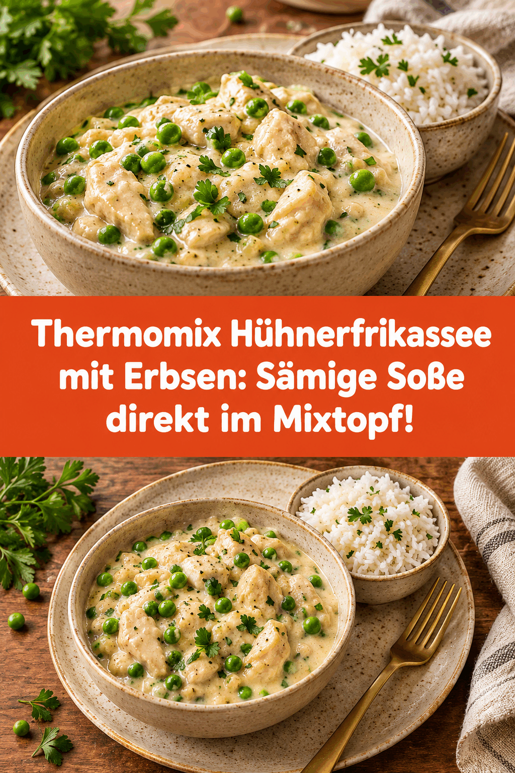 Thermomix Hühnerfrikassee mit Erbsen: Sämige Soße direkt im Mixtopf!