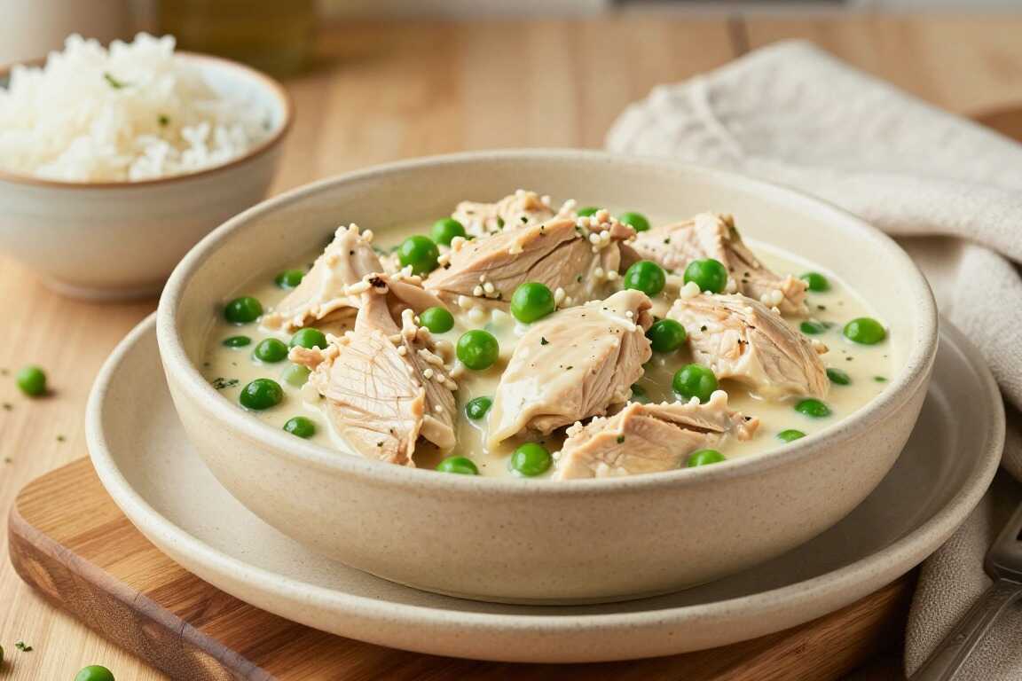 Thermomix Hühnerfrikassee mit Erbsen: Sämige Soße direkt im Mixtopf!