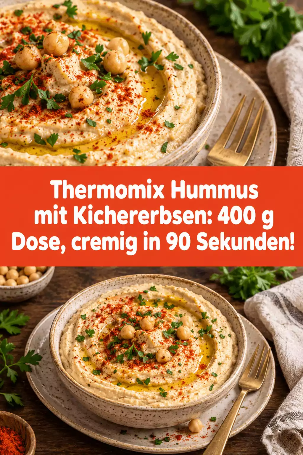 Thermomix Hummus mit Kichererbsen: 400 g Dose, cremig in 90 Sekunden!