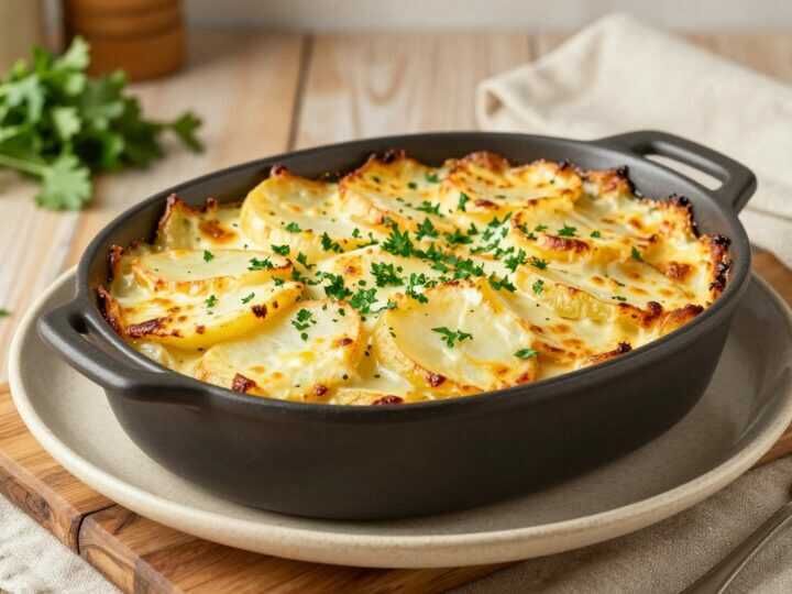 Thermomix Kartoffelgratin vorbereiten: Sahnesoße gemixt, Kartoffeln gehobelt!