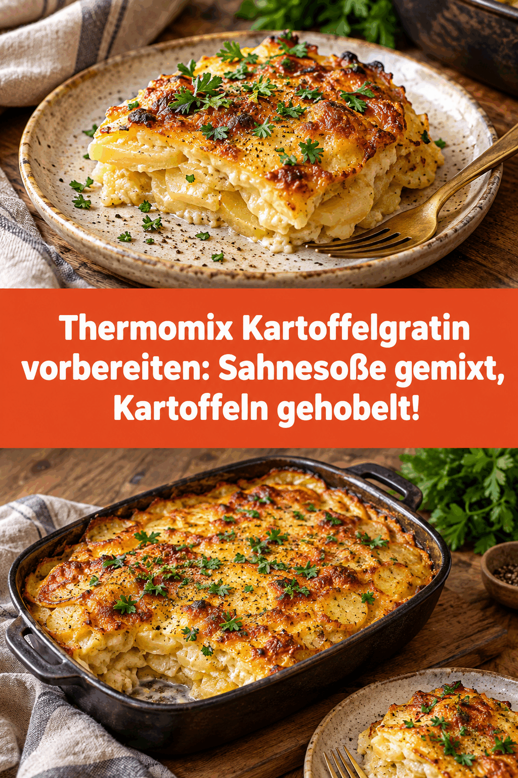 Thermomix Kartoffelgratin vorbereiten: Sahnesoße gemixt, Kartoffeln gehobelt!