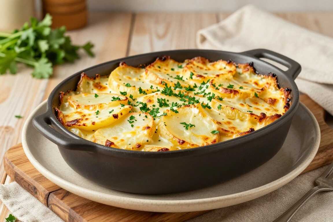 Thermomix Kartoffelgratin vorbereiten: Sahnesoße gemixt, Kartoffeln gehobelt!
