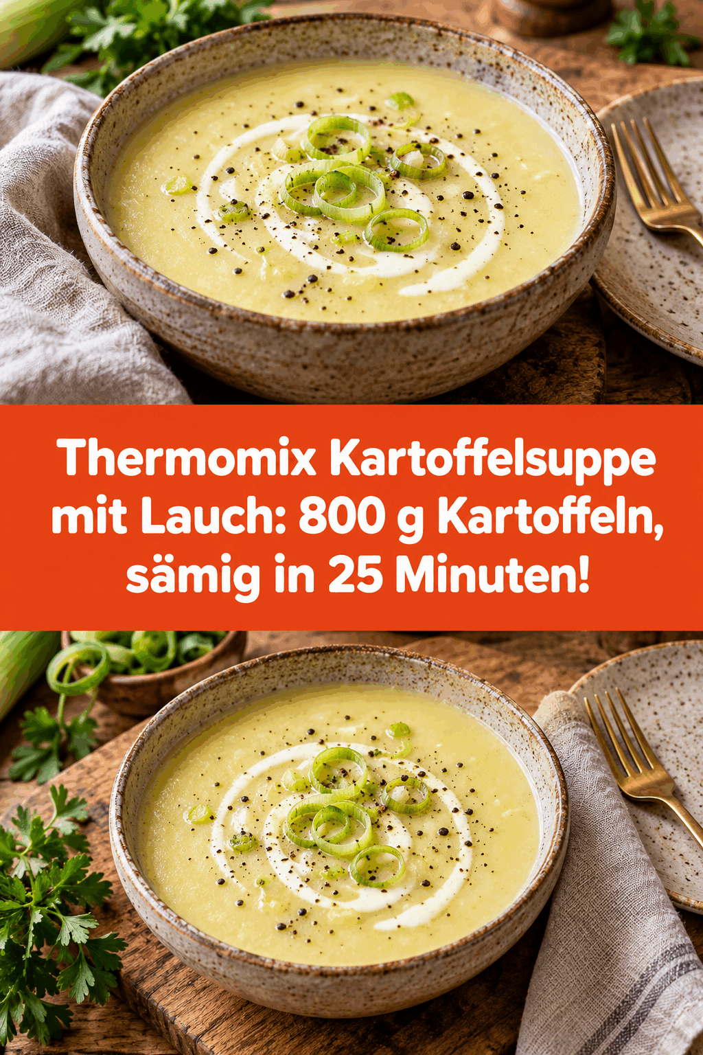 Thermomix Kartoffelsuppe mit Lauch: 800 g Kartoffeln, sämig in 25 Minuten!