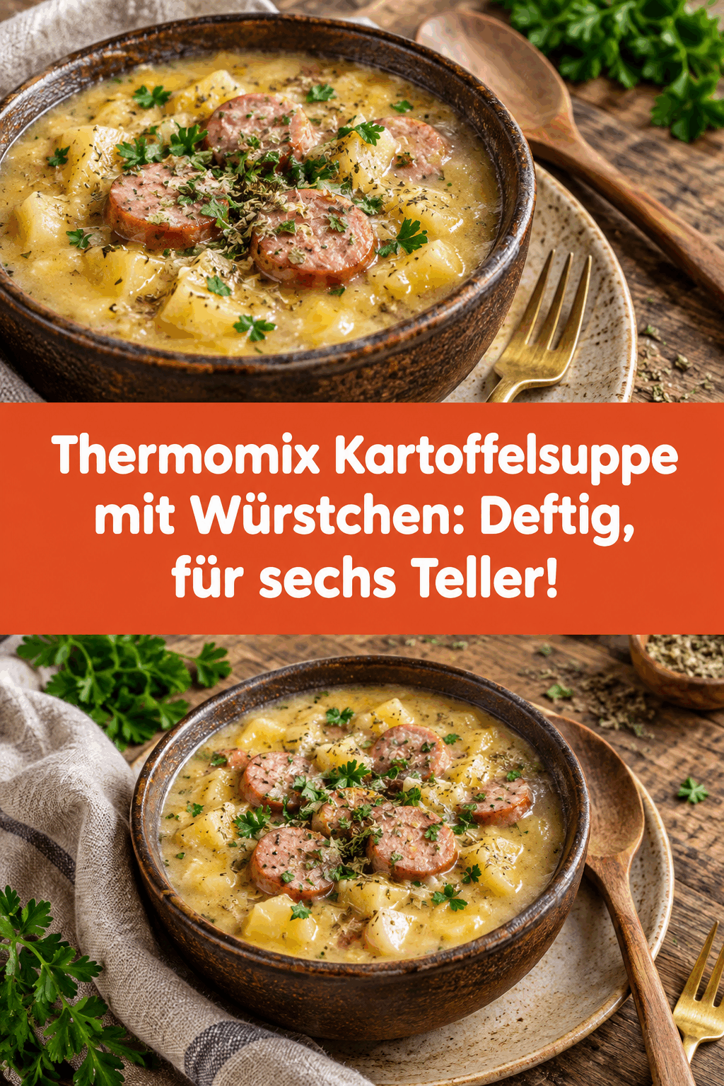 Thermomix Kartoffelsuppe mit Würstchen: Deftig, für sechs Teller!