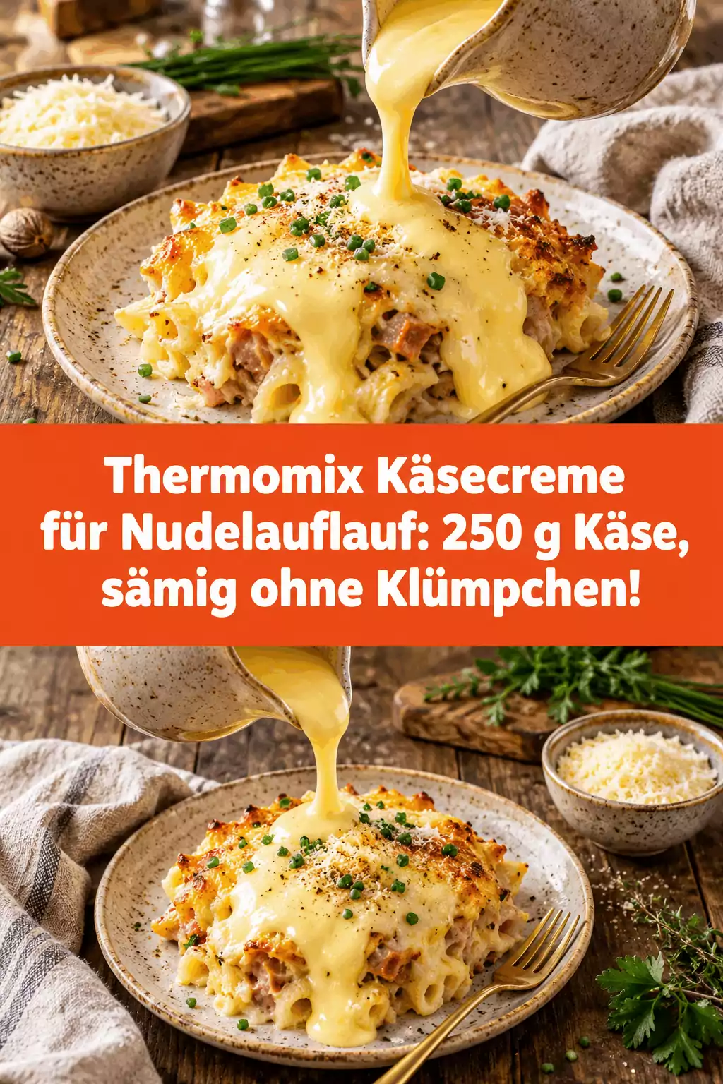 Thermomix Käsecreme für Nudelauflauf: 250 g Käse, sämig ohne Klümpchen!