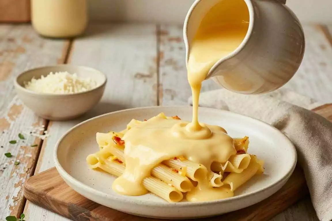 Thermomix Käsecreme für Nudelauflauf: 250 g Käse, sämig ohne Klümpchen!