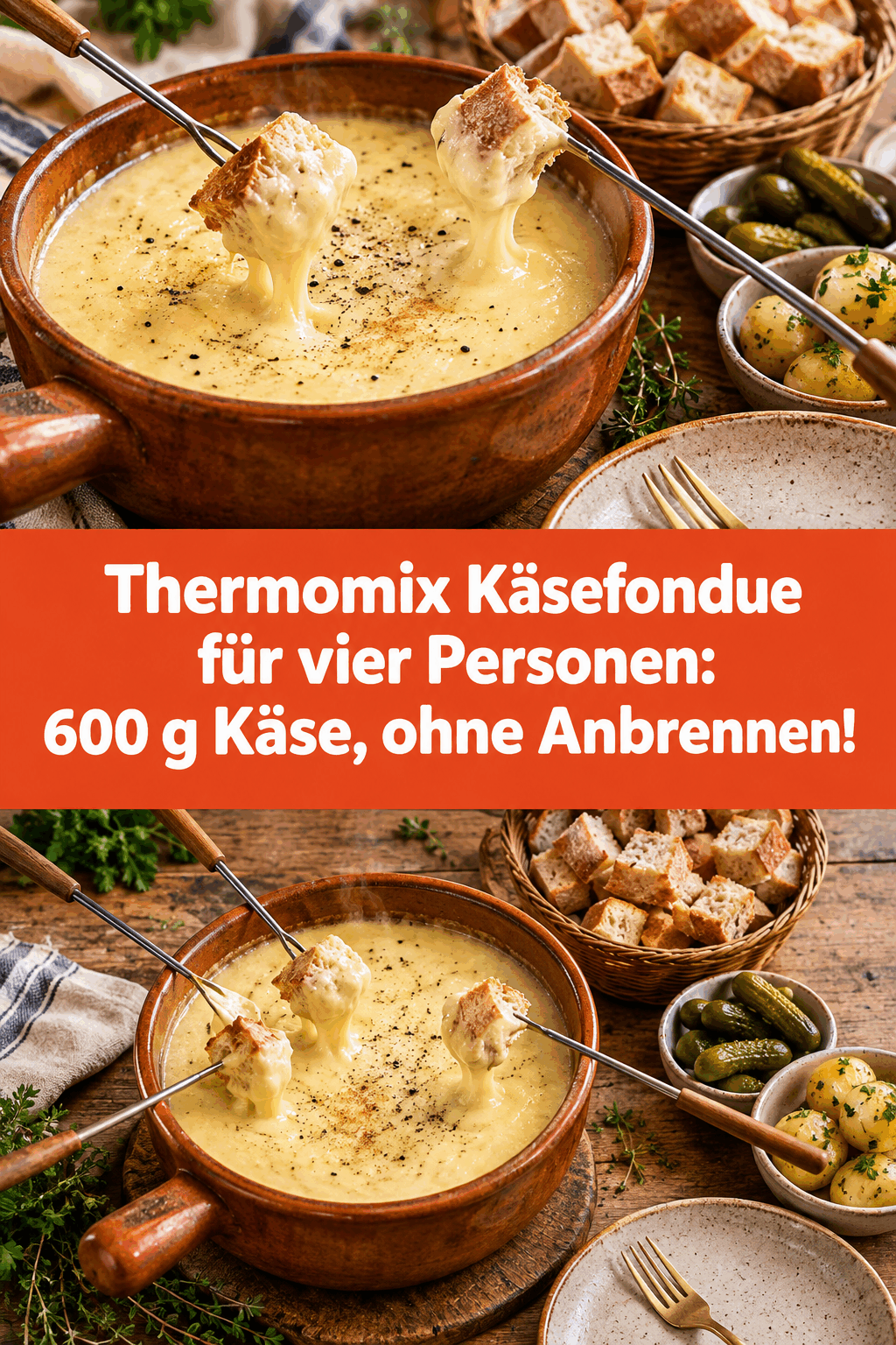 Thermomix Käsefondue für vier Personen: 600 g Käse, ohne Anbrennen!