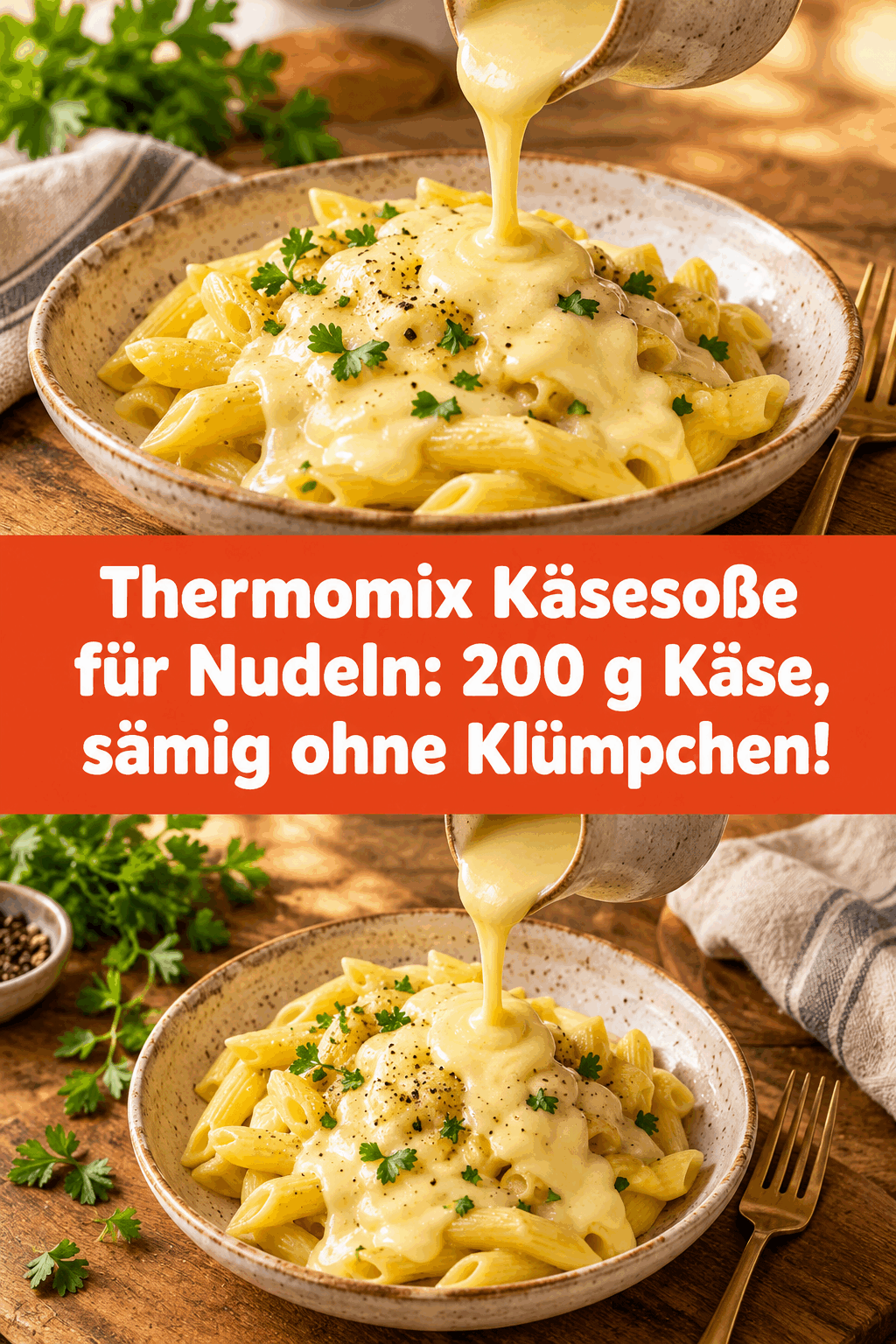 Thermomix Käsesoße für Nudeln: 200 g Käse, sämig ohne Klümpchen!