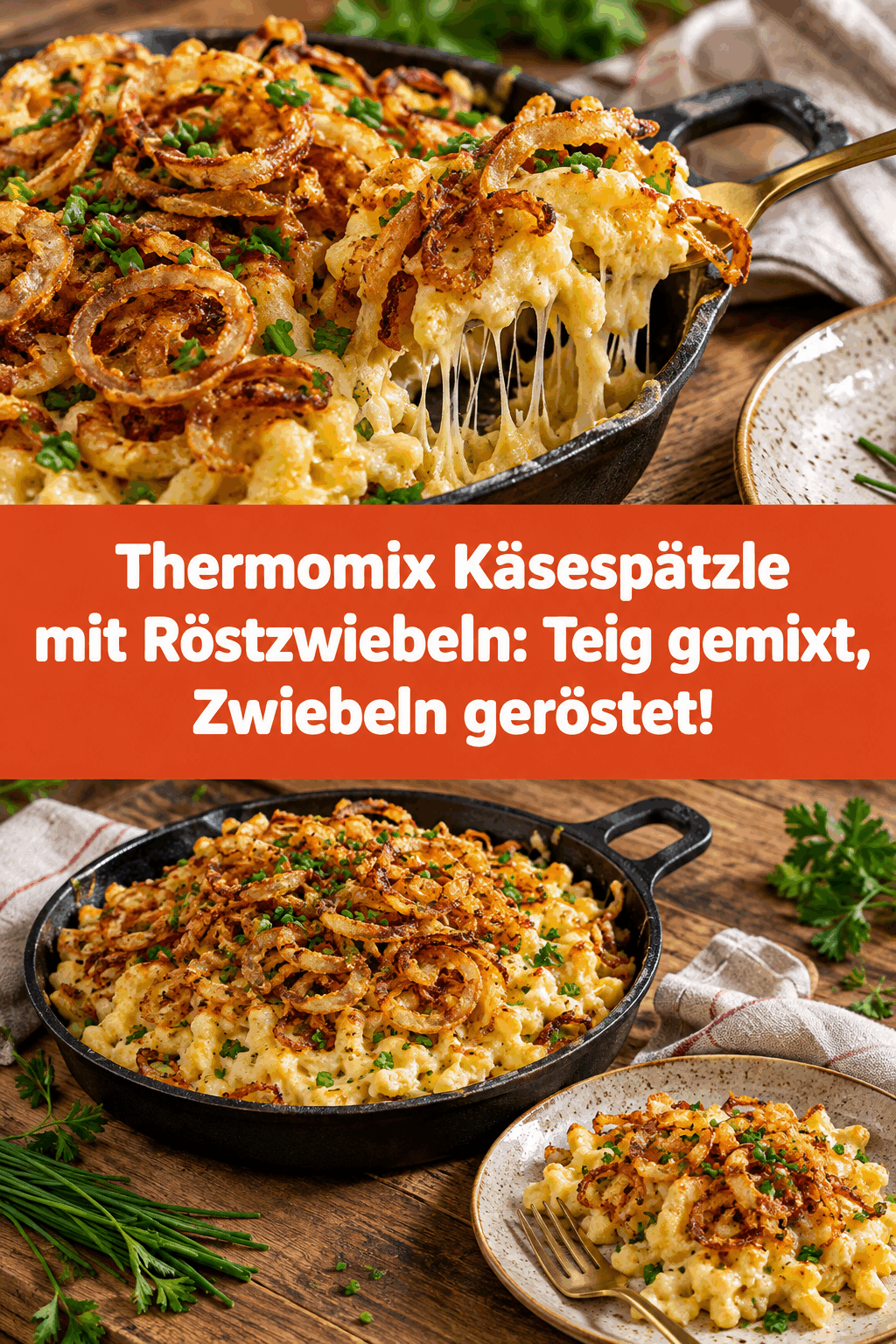 Thermomix Käsespätzle mit Röstzwiebeln: Teig gemixt, Zwiebeln geröstet!