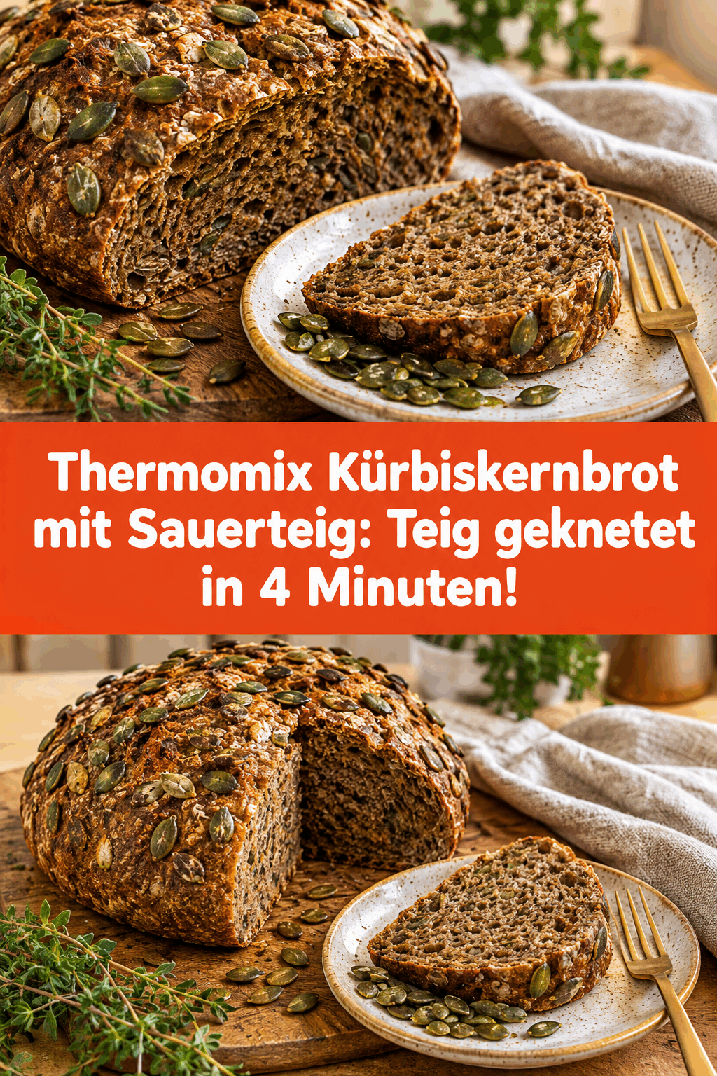 Thermomix Kürbiskernbrot mit Sauerteig: Teig geknetet in 4 Minuten!