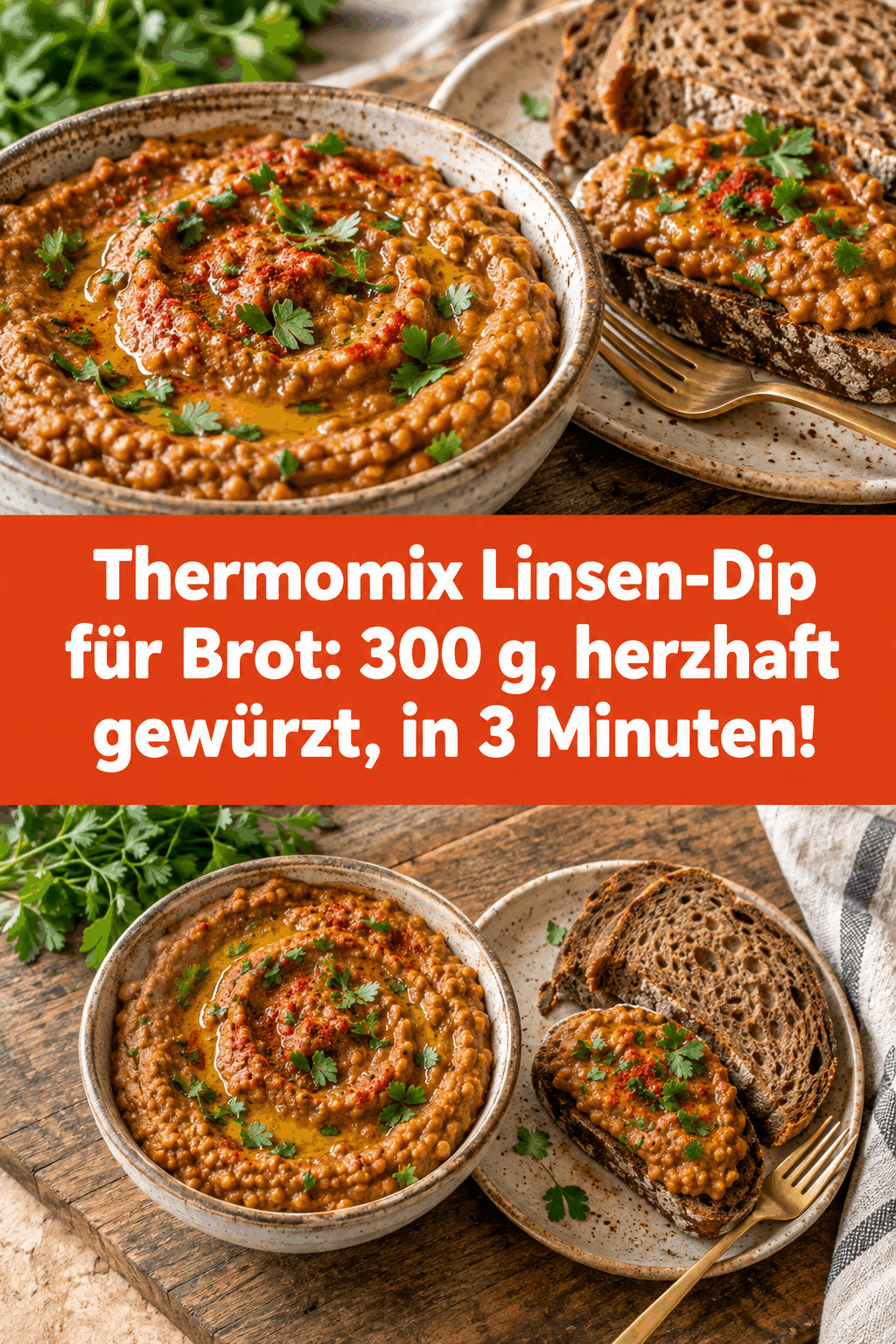 Thermomix Linsen-Dip für Brot: 300 g, herzhaft gewürzt, in 3 Minuten!