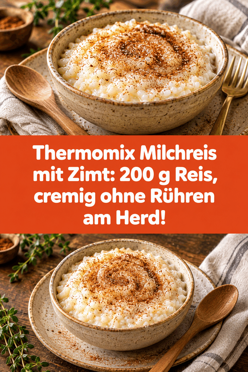 Thermomix Milchreis mit Zimt: 200 g Reis, cremig ohne Rühren am Herd!