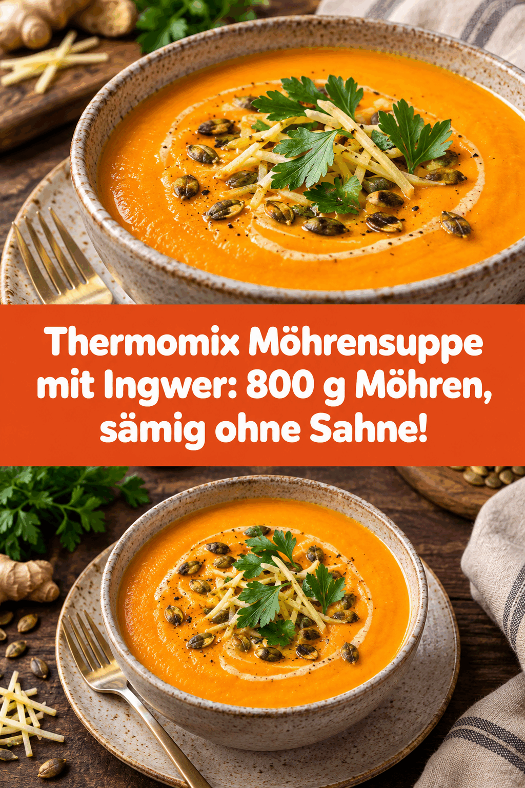 Thermomix Möhrensuppe mit Ingwer: 800 g Möhren, sämig ohne Sahne!