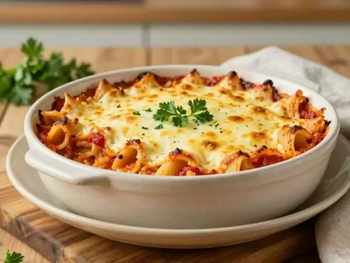 Thermomix Nudelauflauf vorbereiten: Soße im Mixtopf, Rest im Ofen!