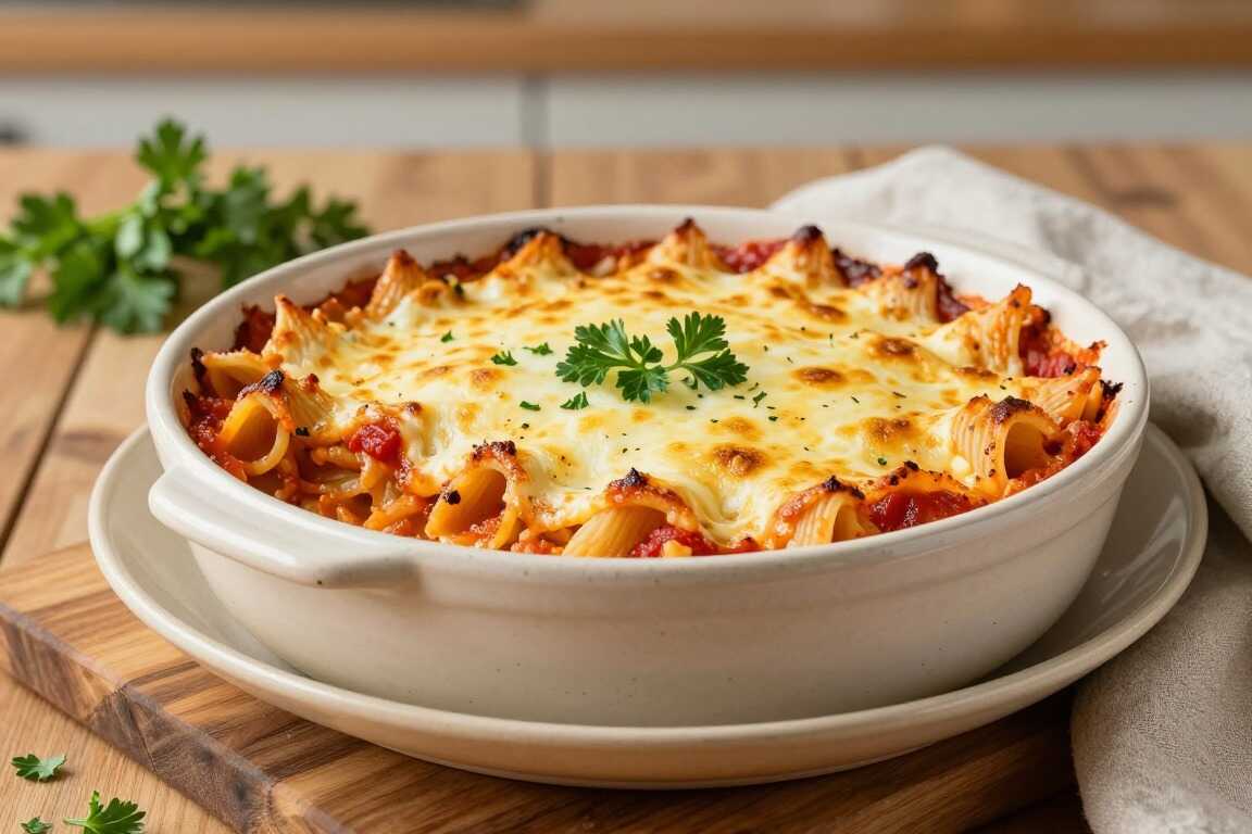 Thermomix Nudelauflauf vorbereiten: Soße im Mixtopf, Rest im Ofen!
