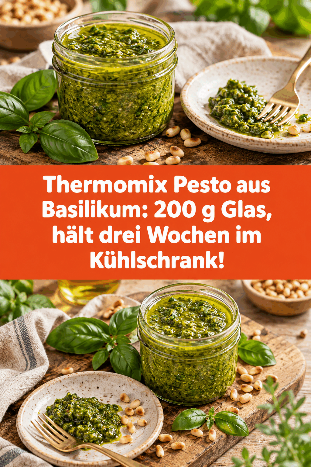 Thermomix Pesto aus Basilikum: 200 g Glas, hält drei Wochen im Kühlschrank!