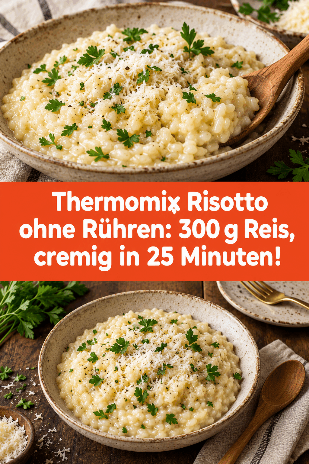 Thermomix Risotto ohne Rühren: 300 g Reis, cremig in 25 Minuten!