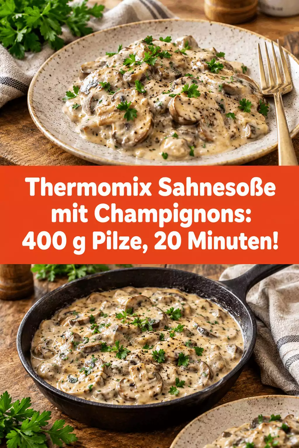 Thermomix Sahnesoße mit Champignons: 400 g Pilze, 20 Minuten!