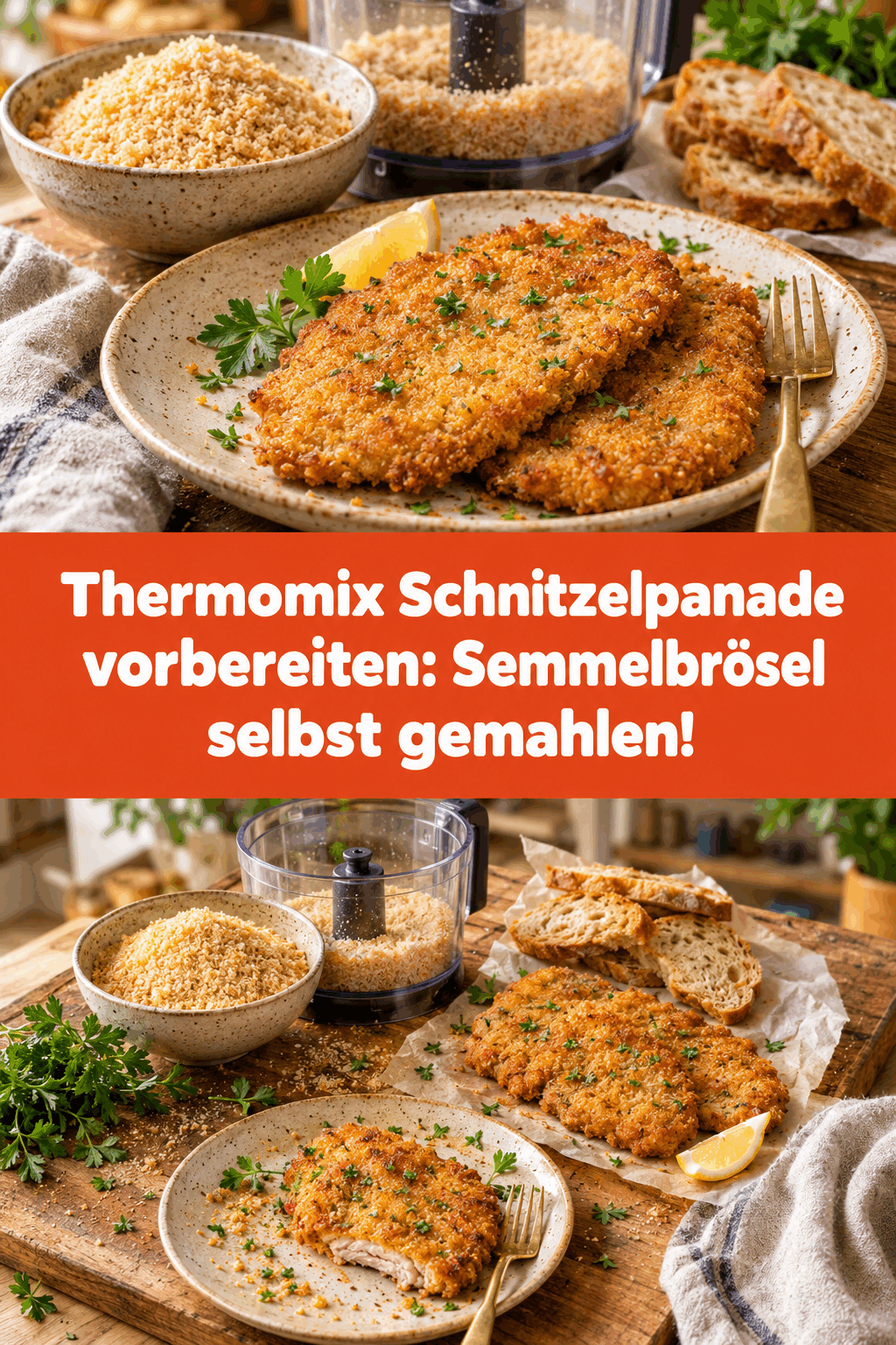 Thermomix Schnitzelpanade vorbereiten: Semmelbrösel selbst gemahlen!