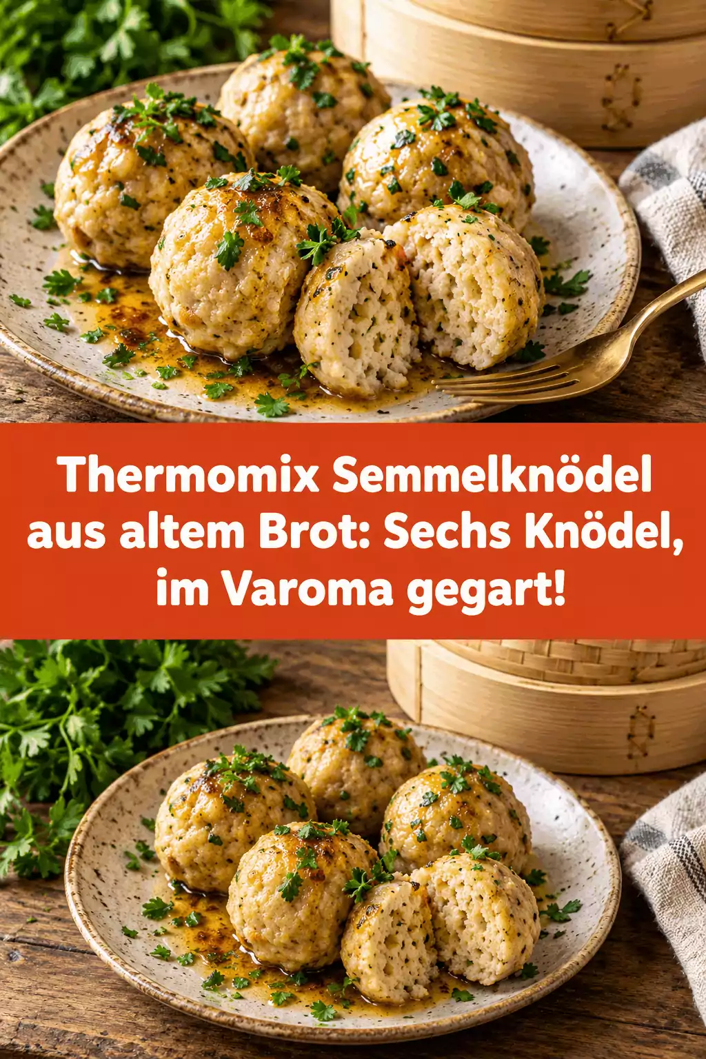 Thermomix Semmelknödel aus altem Brot: Sechs Knödel, im Varoma gegart!