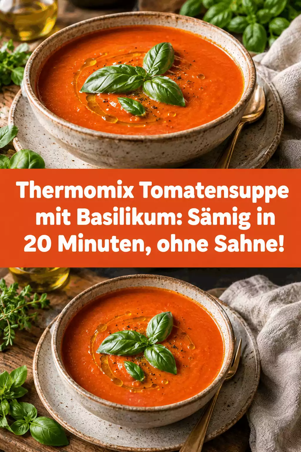 Thermomix Tomatensuppe mit Basilikum: Sämig in 20 Minuten, ohne Sahne!