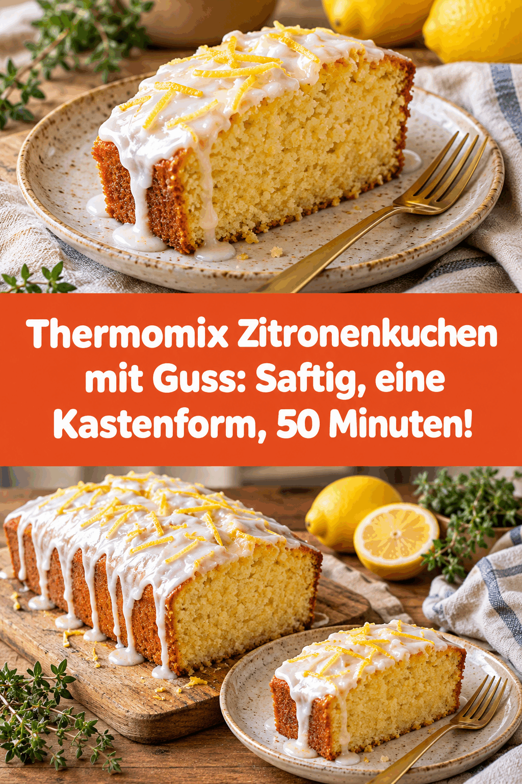 Thermomix Zitronenkuchen mit Guss: Saftig, eine Kastenform, 50 Minuten!