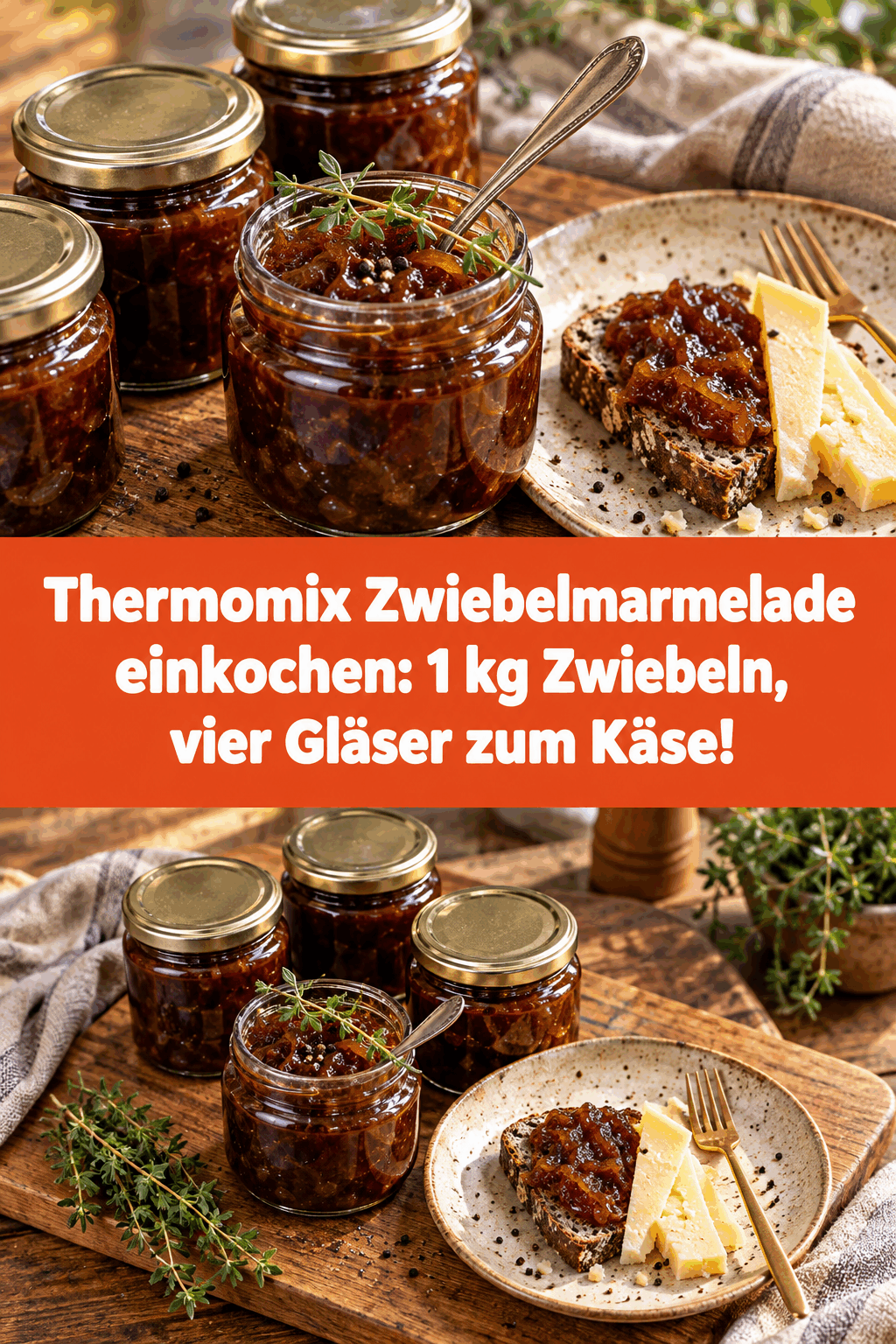 Thermomix Zwiebelmarmelade einkochen: 1 kg Zwiebeln, vier Gläser zum Käse!