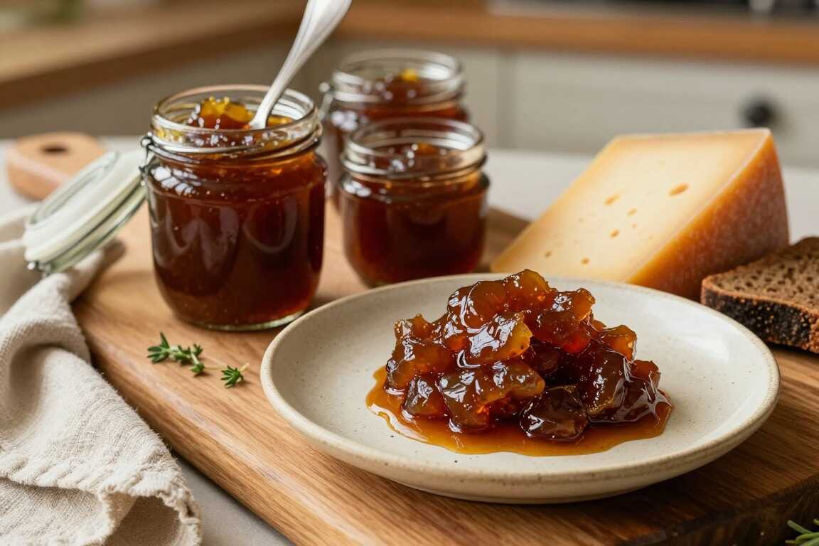 Thermomix Zwiebelmarmelade einkochen: 1 kg Zwiebeln, vier Gläser zum Käse!