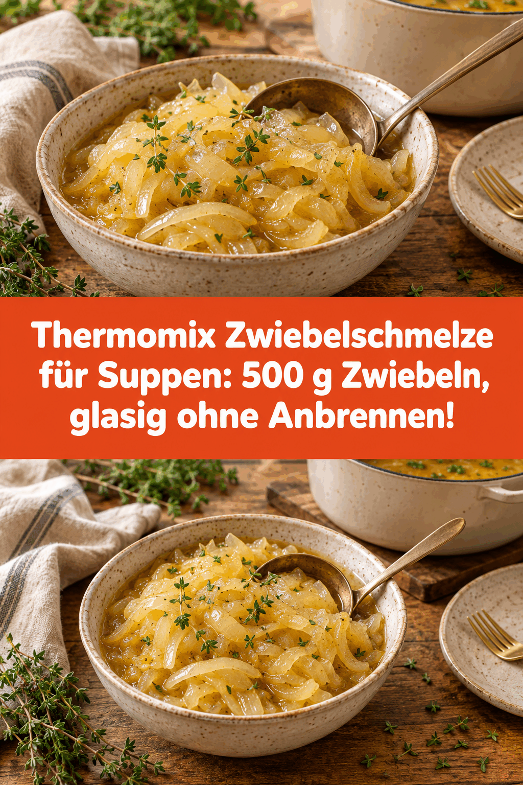 Thermomix Zwiebelschmelze für Suppen: 500 g Zwiebeln, glasig ohne Anbrennen!