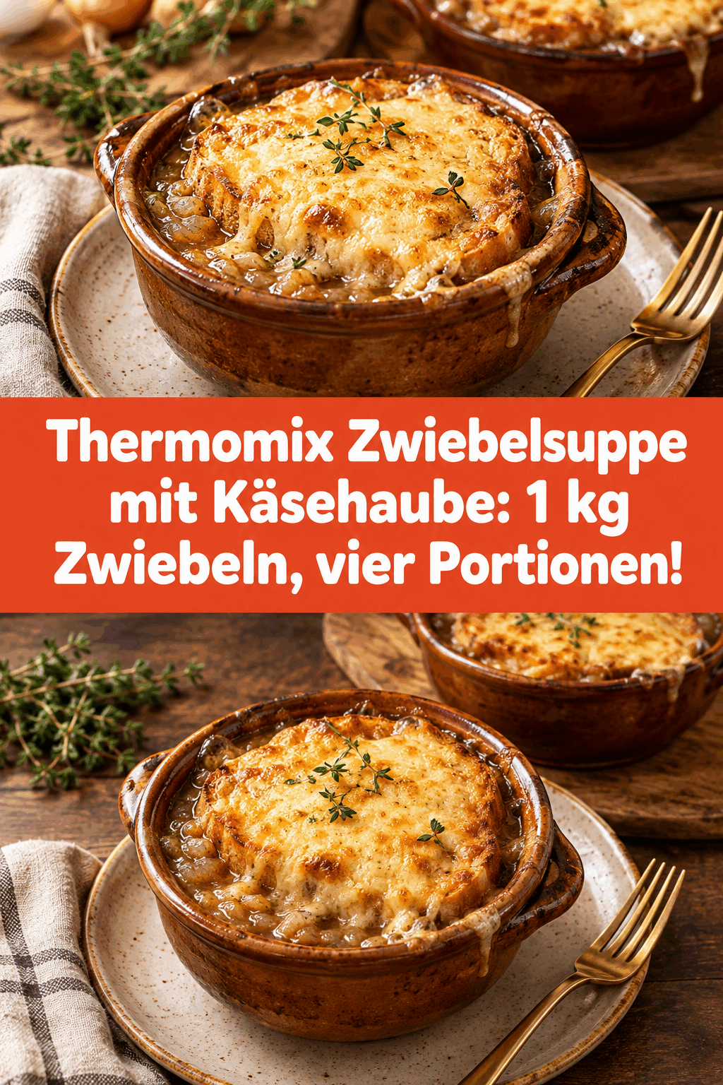 Thermomix Zwiebelsuppe mit Käsehaube: 1 kg Zwiebeln, vier Portionen!