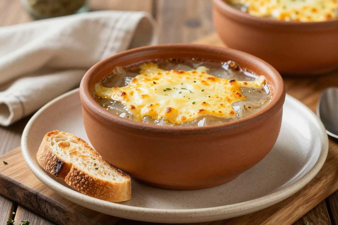 Thermomix Zwiebelsuppe mit Käsehaube: 1 kg Zwiebeln, vier Portionen!