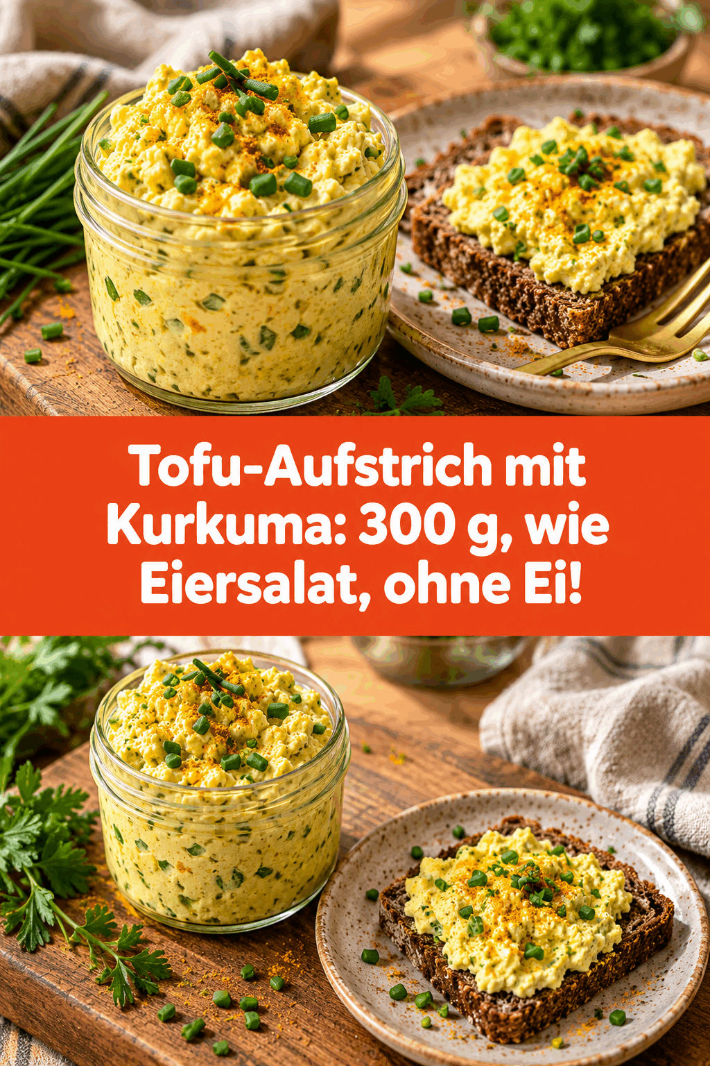 Tofu-Aufstrich mit Kurkuma: 300 g, wie Eiersalat, ohne Ei!