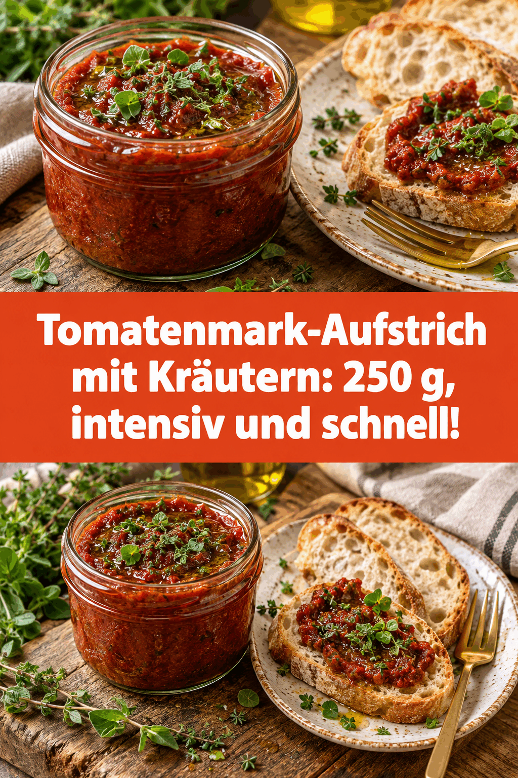 Tomatenmark-Aufstrich mit Kräutern: 250 g, intensiv und schnell!