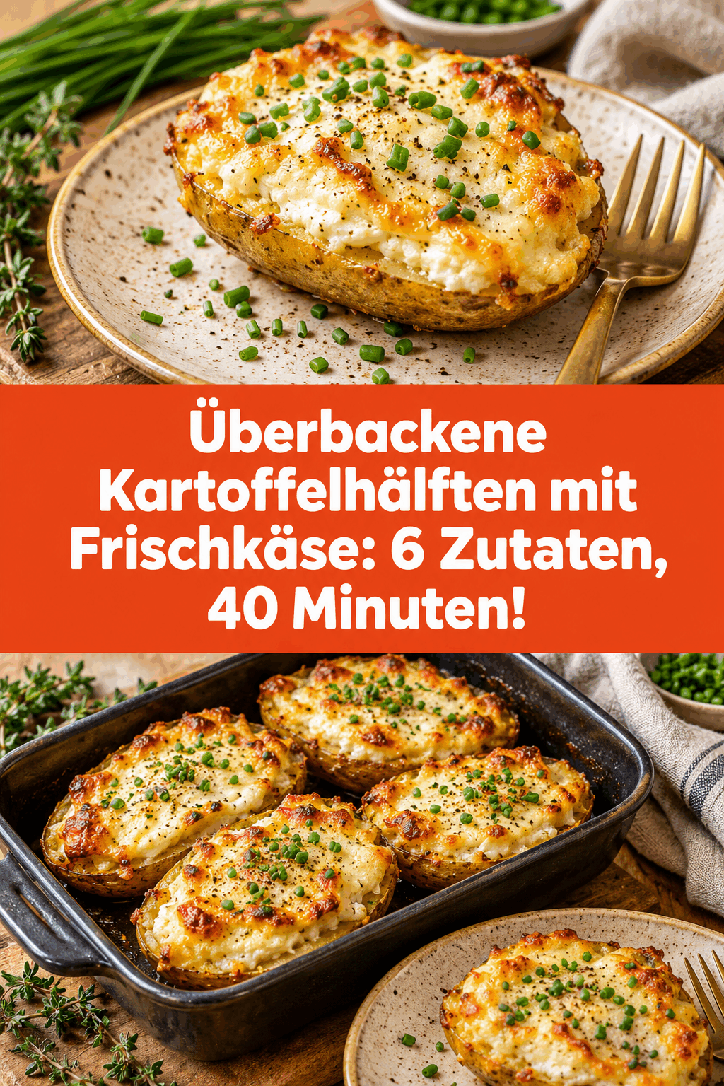 Überbackene Kartoffelhälften mit Frischkäse: 6 Zutaten, 40 Minuten!