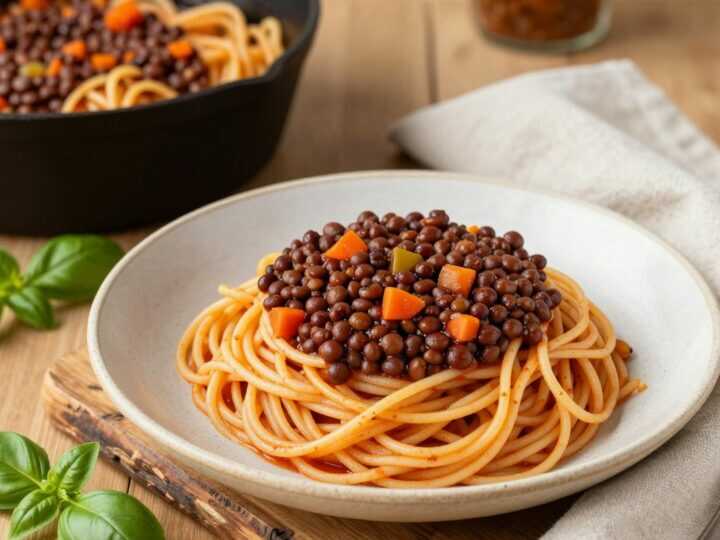 Vegane Bolognese mit Linsen: 500 g Soße für vier Teller Spaghetti!