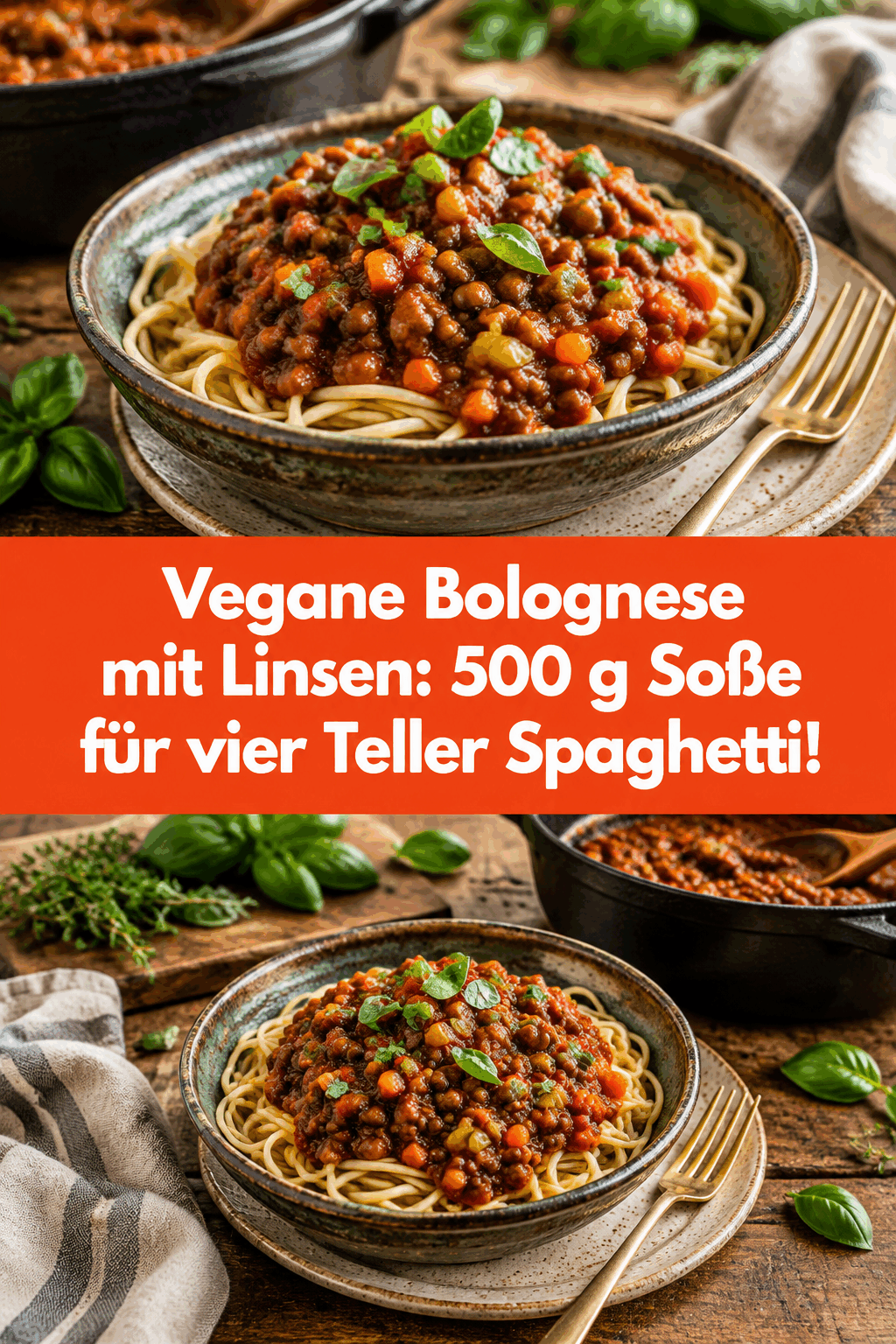 Vegane Bolognese mit Linsen: 500 g Soße für vier Teller Spaghetti!