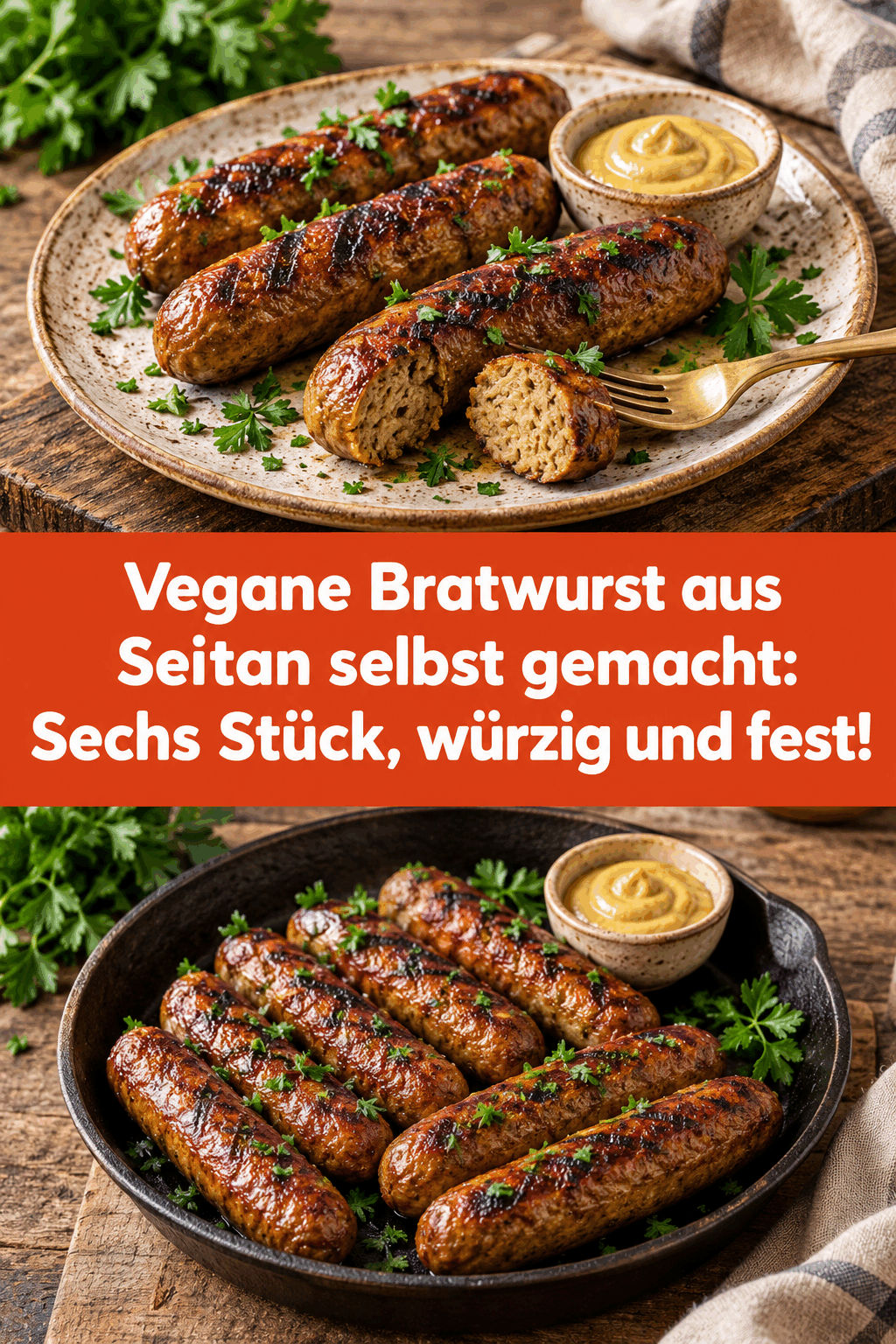 Vegane Bratwurst aus Seitan selbst gemacht: Sechs Stück, würzig und fest!