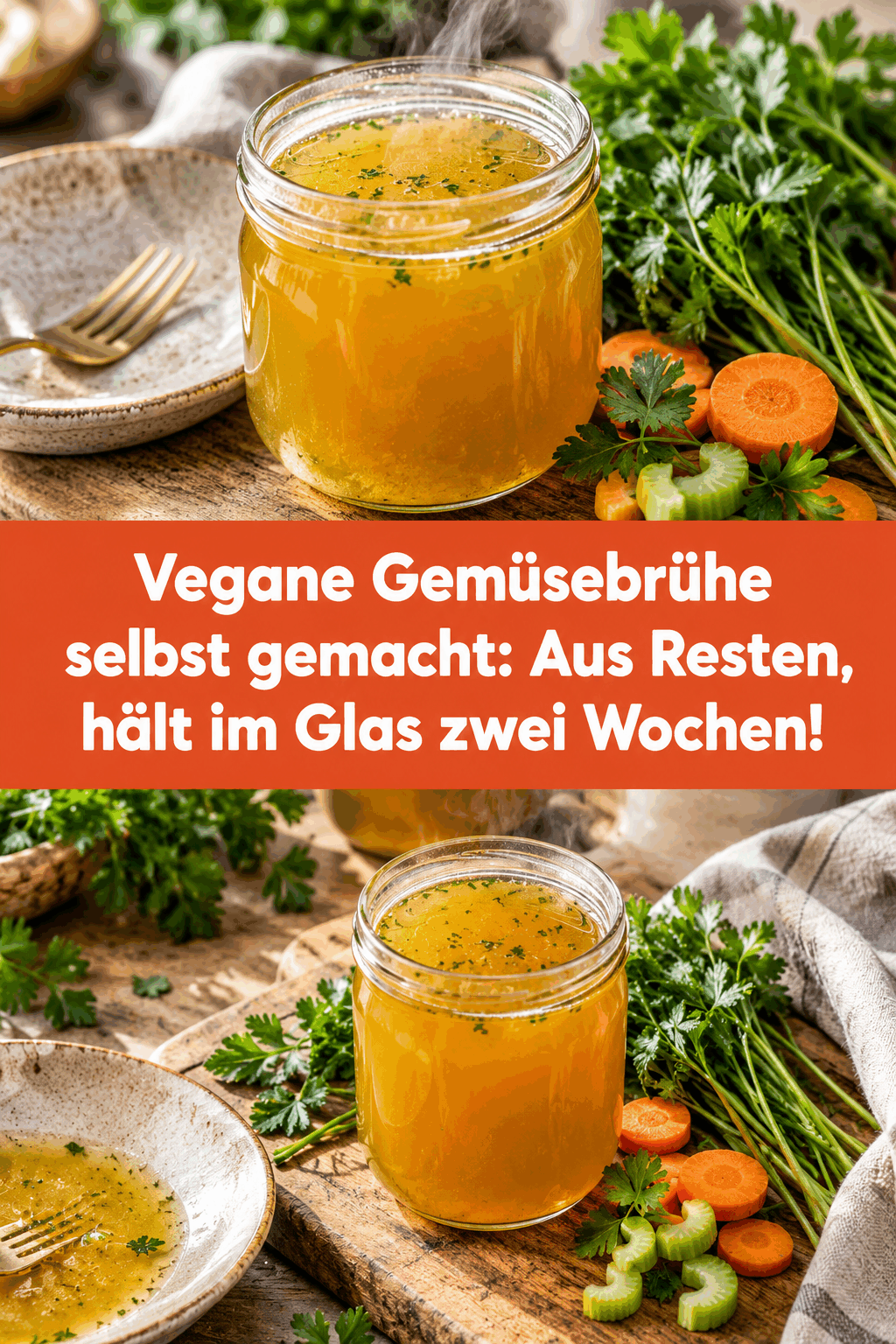 Vegane Gemüsebrühe selbst gemacht: Aus Resten, hält im Glas zwei Wochen!