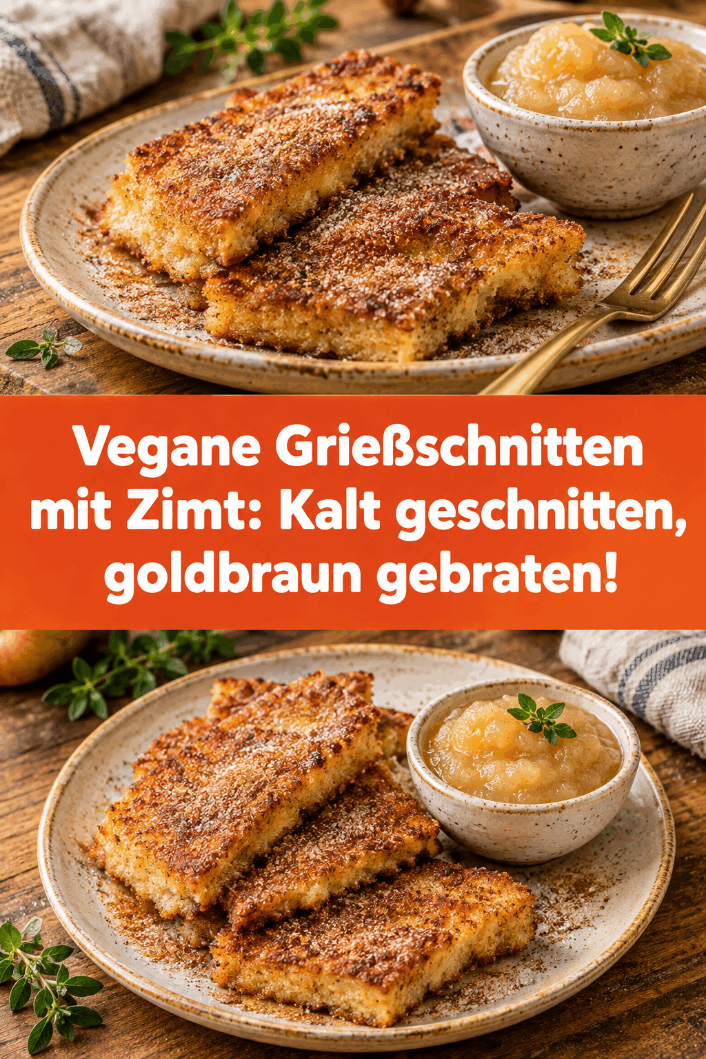 Vegane Grießschnitten mit Zimt: Kalt geschnitten, goldbraun gebraten!