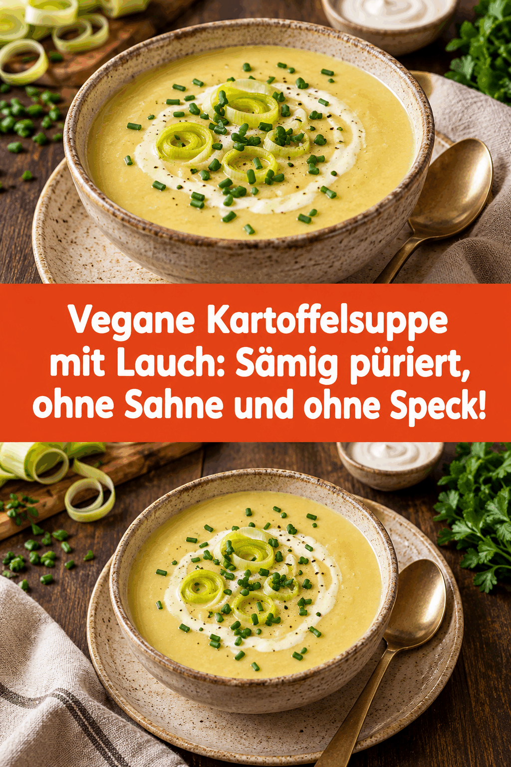 Vegane Kartoffelsuppe mit Lauch: Sämig püriert, ohne Sahne und ohne Speck!