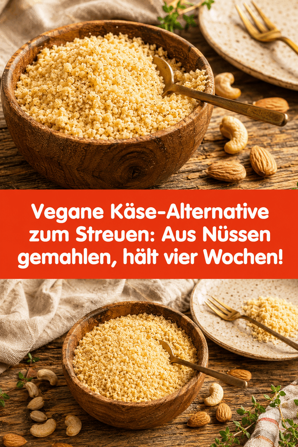 Vegane Käse-Alternative zum Streuen: Aus Nüssen gemahlen, hält vier Wochen!