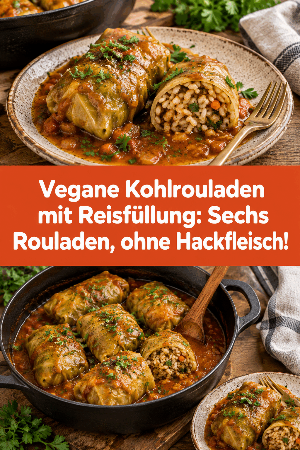 Vegane Kohlrouladen mit Reisfüllung: Sechs Rouladen, ohne Hackfleisch!