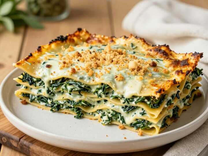 Vegane Lasagne mit Spinat und Béchamel aus Hafermilch: Sechs Schichten!