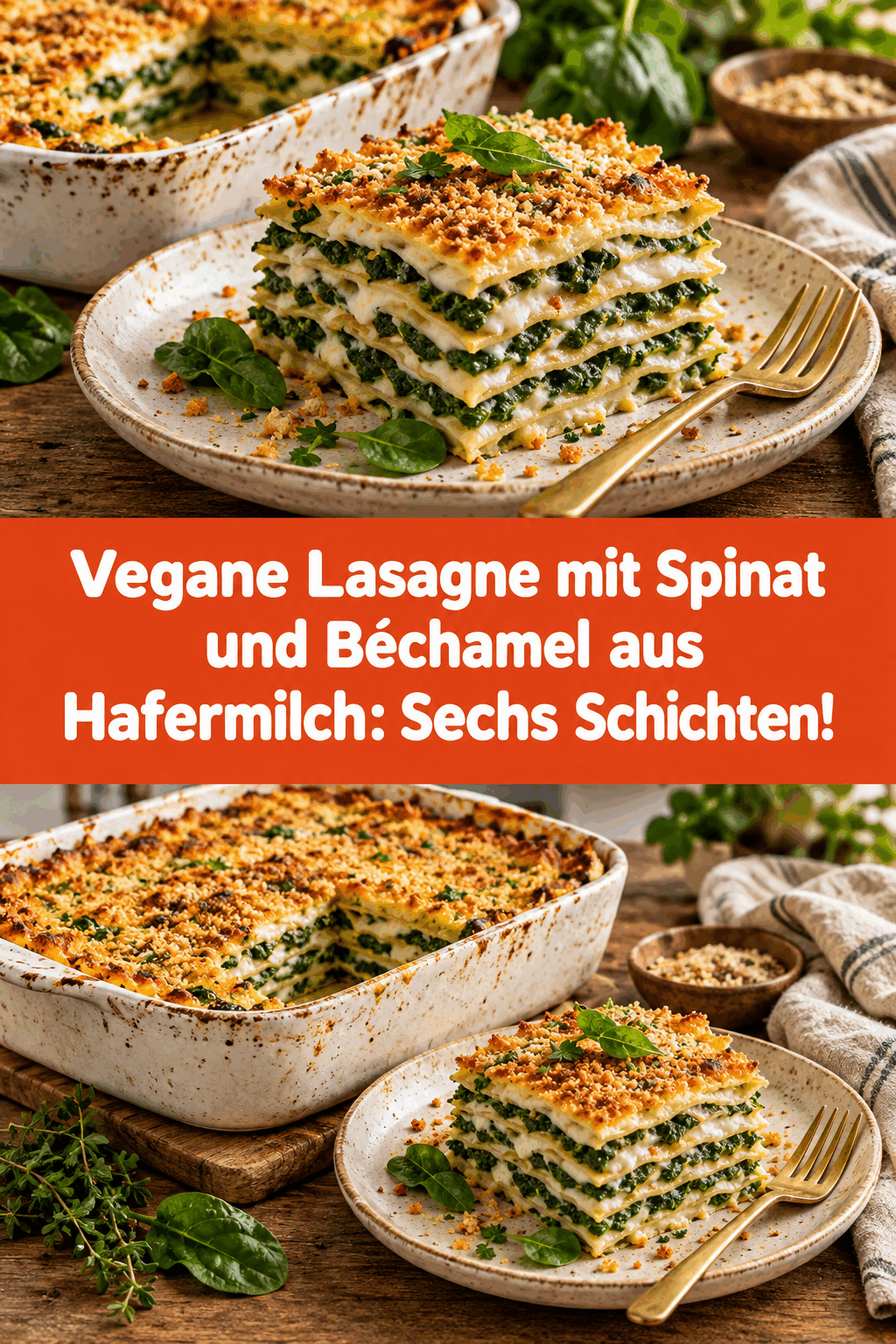 Vegane Lasagne mit Spinat und Béchamel aus Hafermilch: Sechs Schichten!