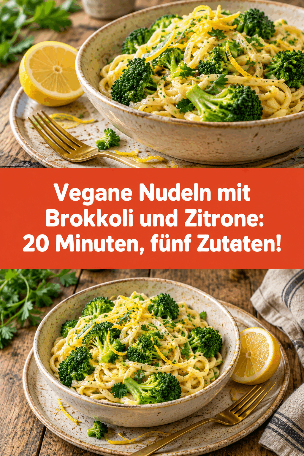 Vegane Nudeln mit Brokkoli und Zitrone: 20 Minuten, fünf Zutaten!