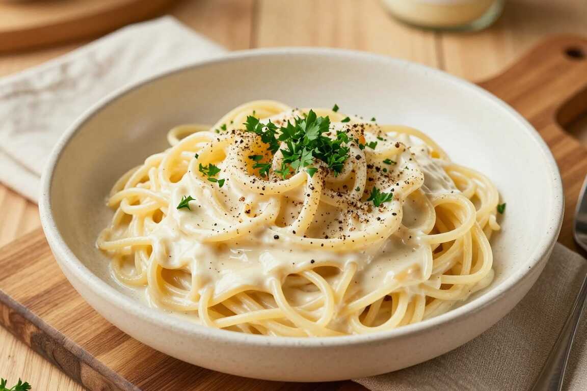 Vegane Nudeln mit Cashew-Sahnesoße: Eingeweicht, püriert, in 20 Minuten!